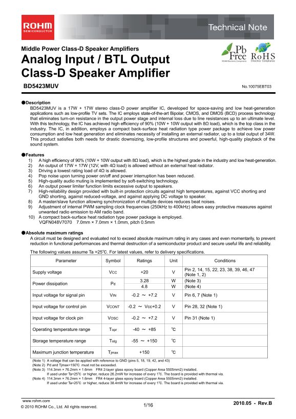 ROHM BD5423MUV Data Sheet - Page 1