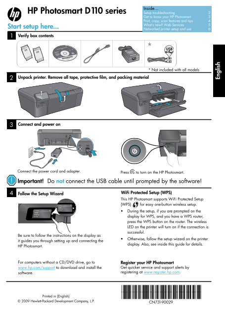 HP Photosmart e-All-in-One Printer Series - D110 Reference Guide - Page 1