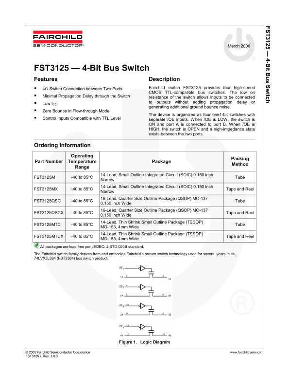 Fairchild FST3125 4-Bit Bus Switch Data Handbook - Page 1