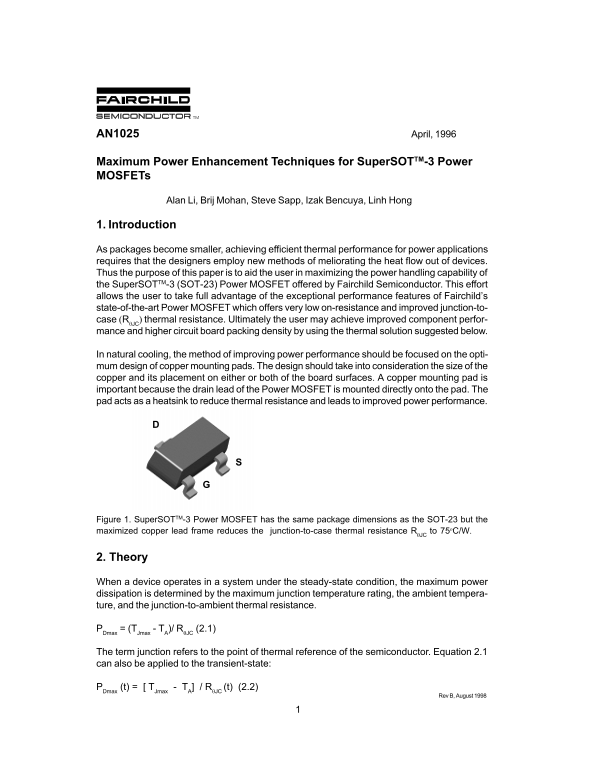 Fairchild SuperSOT -3 Power MOSFETs Data Handbook - Page 1