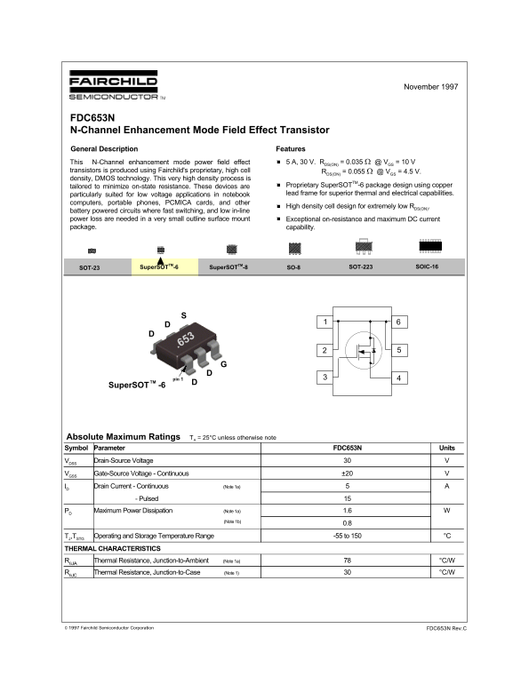 Fairchild FDC653N Specifications - Page 1