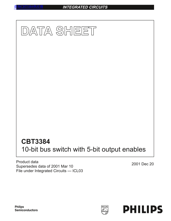 Philips CBT3384 10-bit Bus Switch with 5-bit Output Enables Data Manual - Page 1