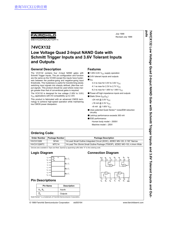 Fairchild 74VCX132 Data Handbook - Page 1