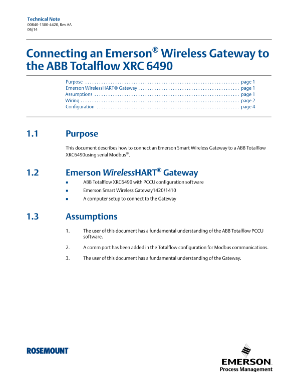 EMERSON ABB Totalflow XRC 6490 Integration Guide Using Serial Modbus - Page 1