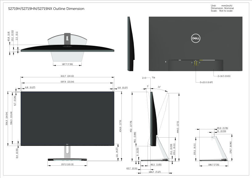 Dell S2719HN Outline Drawing - Page 1