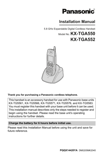 Panasonic KX-TGA550 KX-TGA552 User's Manual - Page 1