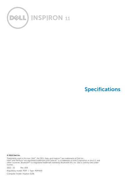 Dell Inspiron 11 3138 Specifications - Page 1