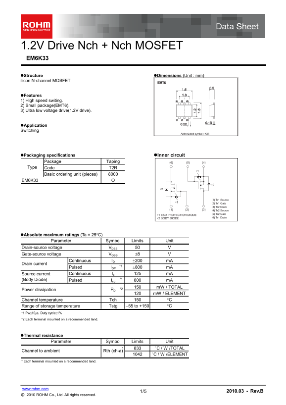 ROHM EM6K33 Data Sheet - Page 1