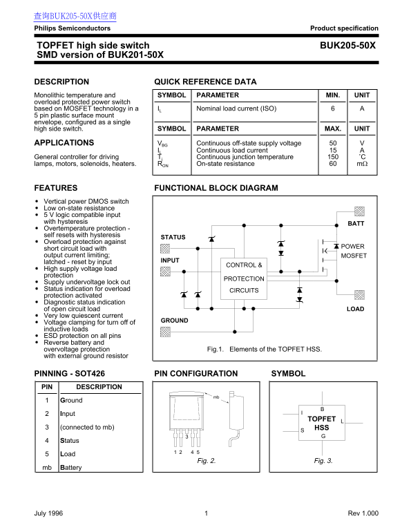 PHILIPS BUK205-50X Data Sheet - Page 1