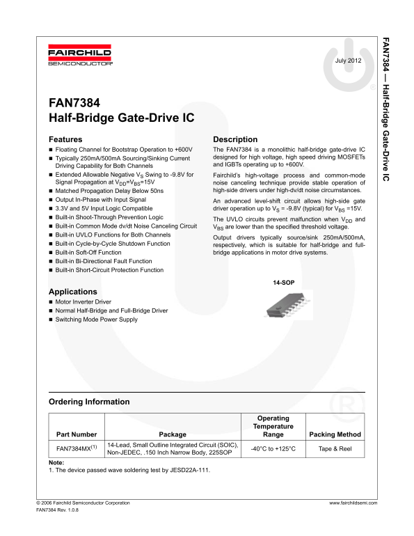 Fairchild Fan7384 Data Handbook - Page 1