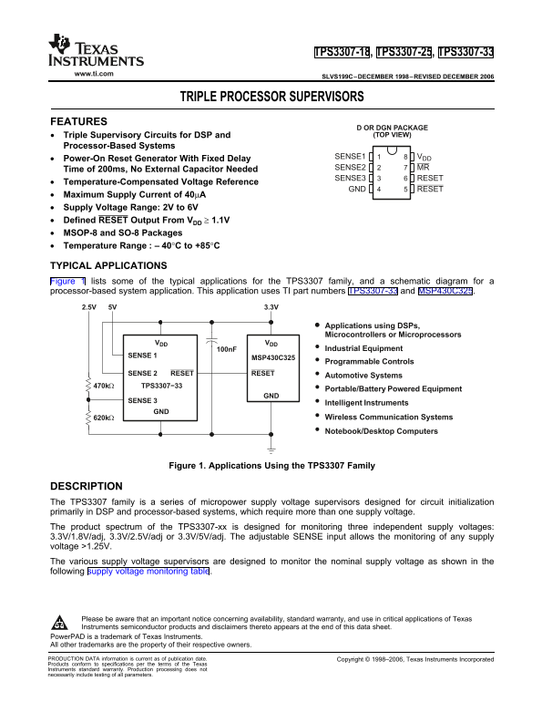 Texas Instruments TPS3307·18 TPS3307·25 TPS3307·33 Specifications Manual User Guide - Page 1