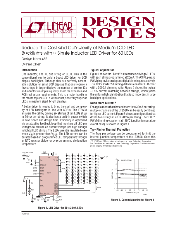 Design Note 462 - LINEAR: Simplify & Save on Medium LCD LED Backlights with a Single Inductor LED Driver for 60 LEDs - Page 1