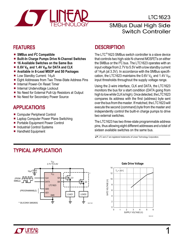 LINEAR TECHNOLOGY - 1 LTC1623 Data Sheet Manual - Page 1