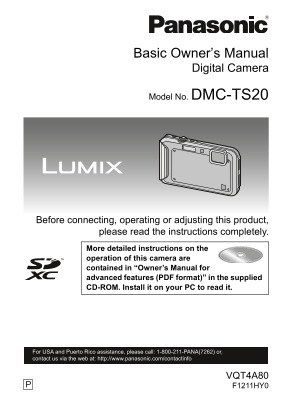 Panasonic DMC-TS20 Basic User Guide - Page 1