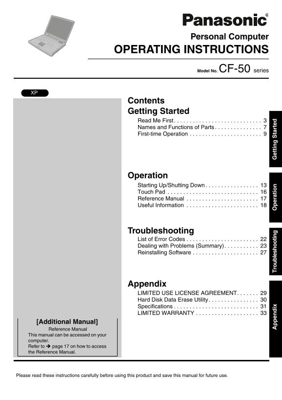 Panasonic CF50J2KUEKM User Guide and Manual - Page 1