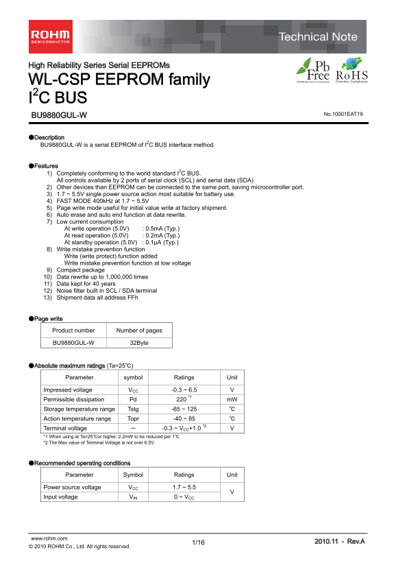 ROHM BU9880GUL-W User Guide and Manual - Page 1