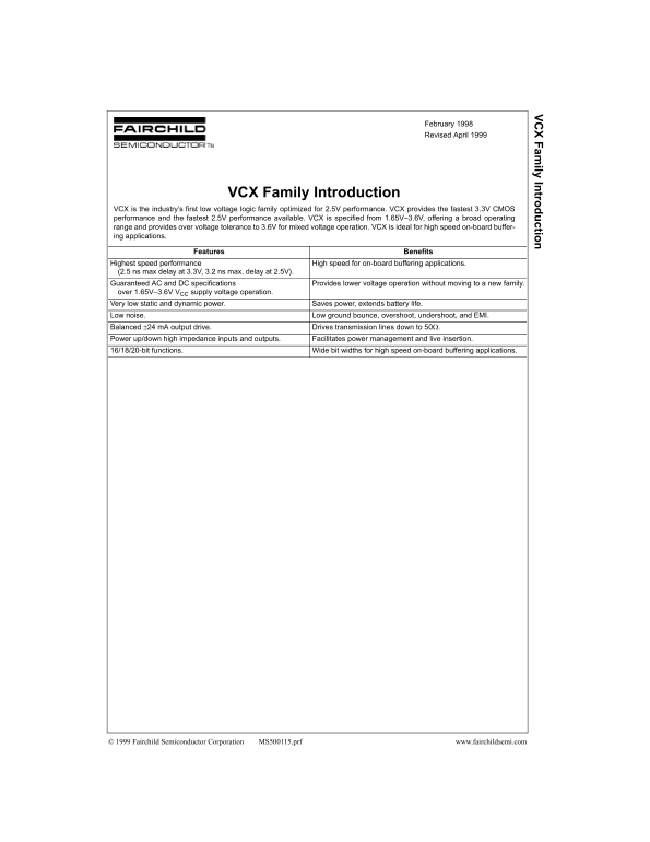 Fairchild VCX Family Introduction Data Handbook - Page 1