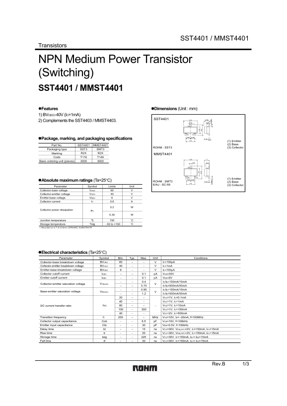 ROHM SST4401 MMST4401 User Guide and Manual - Page 1