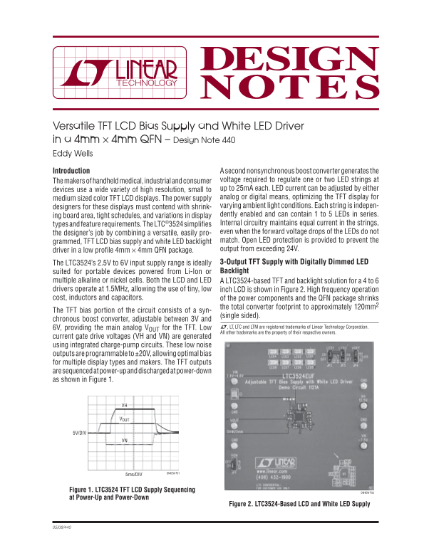LINEAR Versatile TFT LCD Bias Supply and White LED Driver in a 4mm × 4mm QFN - Design Note 440 Eddy Wells Owner's Manual - Page 1
