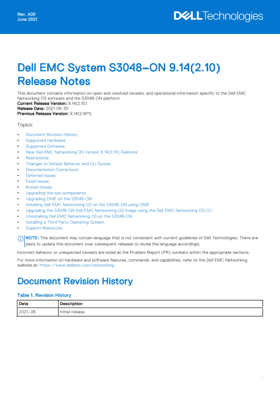 Dell EMC System S3048–ON 9.14.2.10 Release Notes - Page 1