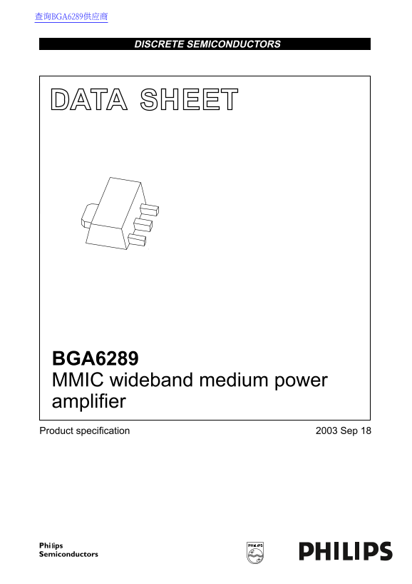 Philips BGA6289 Wideband Medium Power Amplifier Data Sheet - Page 1