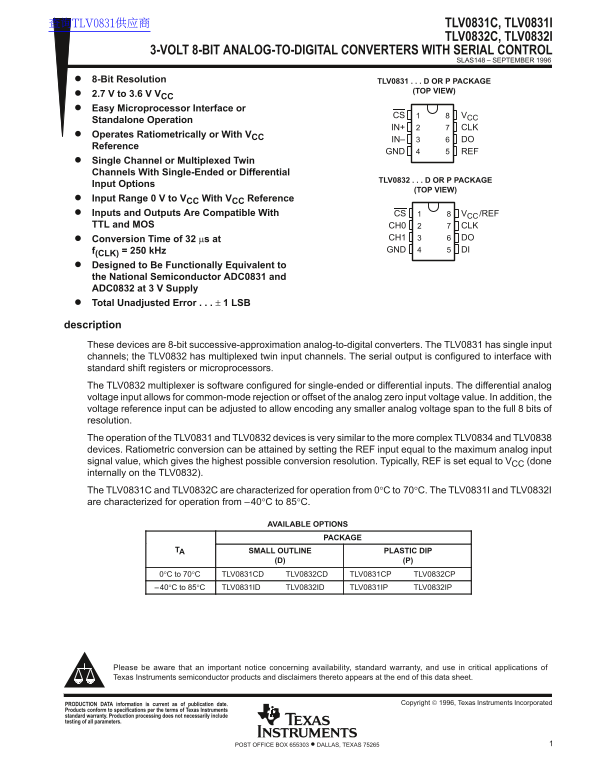 Texas Instruments TLV0831C, TLV0831I, TLV0832C, TLV0832I Owner's Manual & User Guide - Page 1