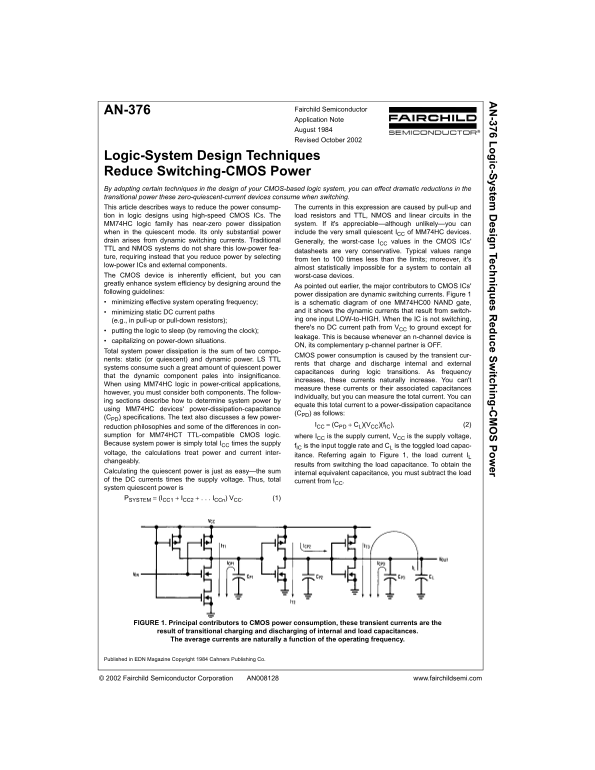 Fairchild AN-376 Logic-System Design Techniques for Reduced Switching-CMOS Power Data Sheet - Page 1
