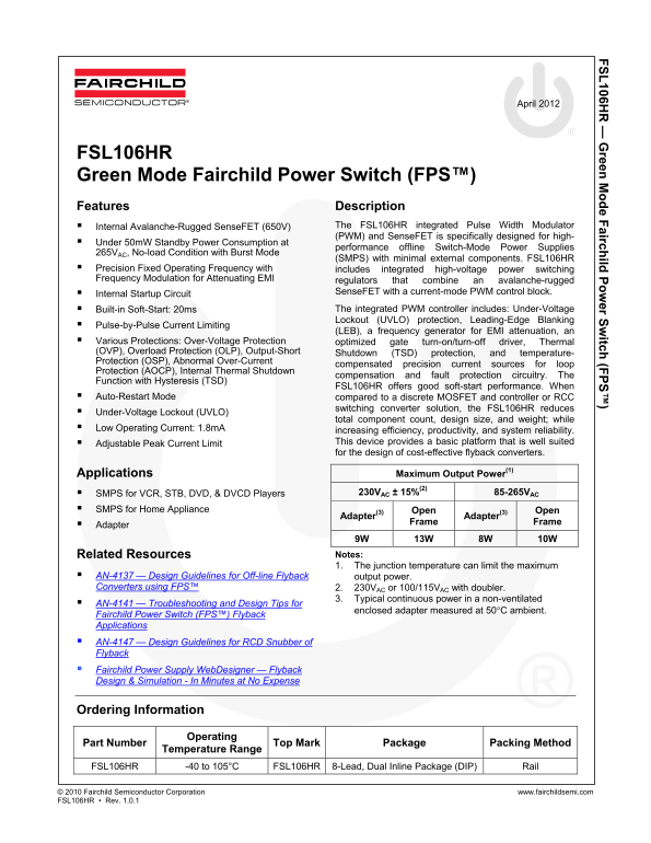 Fairchild FSL106HR Data Handbook - Page 1