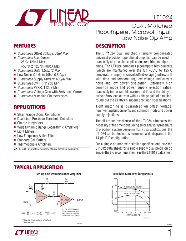 LINEAR TECHNOLOGY LT1024 Data Sheet - Page 1