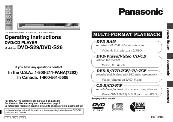 Panasonic DVD-S29 S26 User Guide and Manual - Page 1