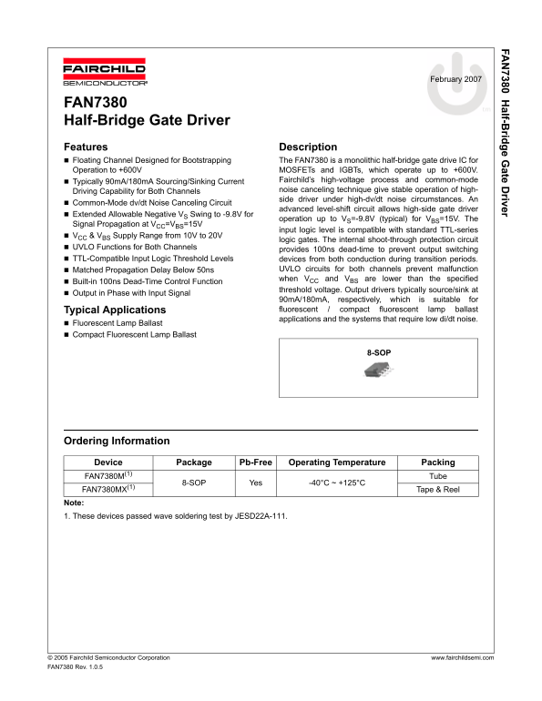 Fairchild FAN7380 Data Handbook - Page 1