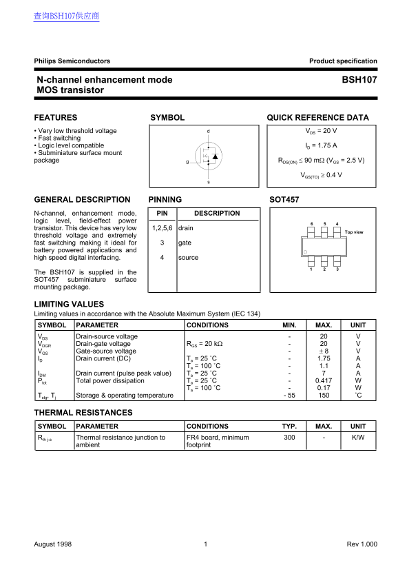 PHILIPS BSH107 Data Manual - Page 1