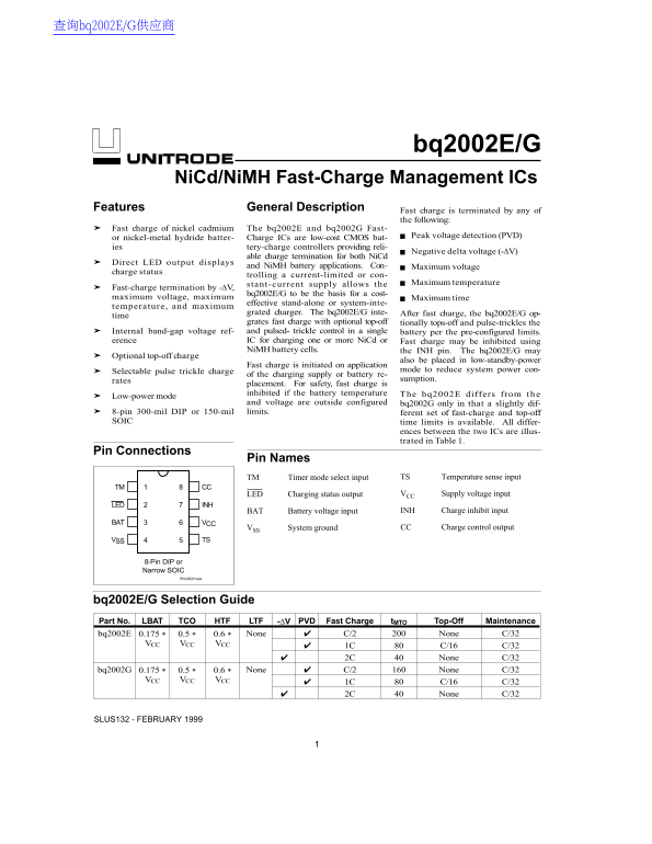 Texas Instruments bq2002E/G Data Sheet (1) User's Manual - Page 1