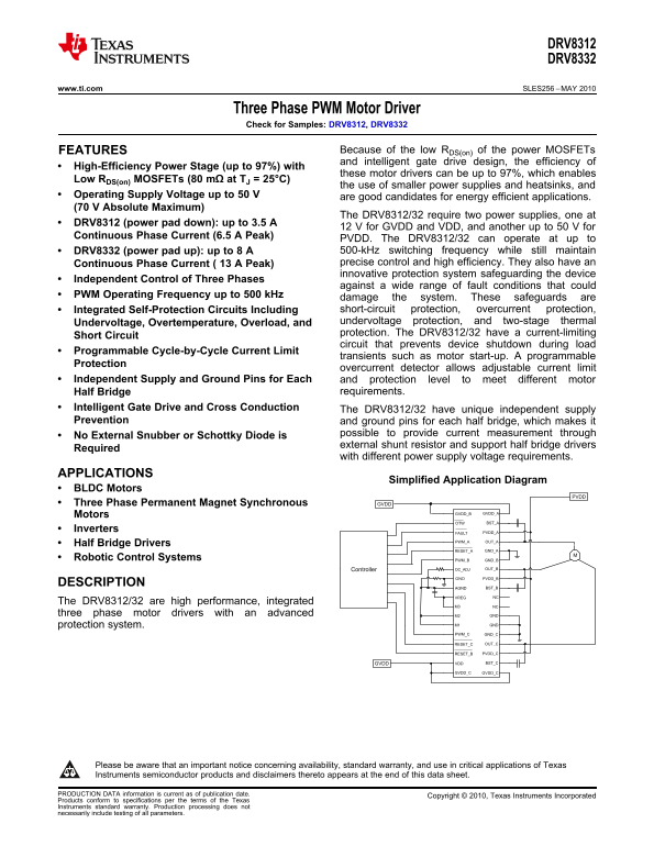 Texas Instruments - DRV8312 DRV8332 Data Sheet Manual - Page 1
