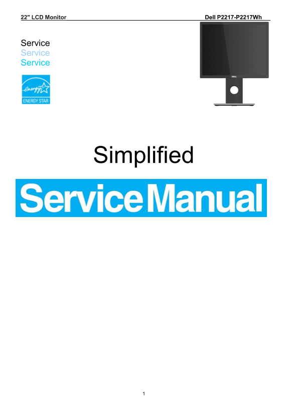 Dell P2217Wh Monitor Simplified Service Manual - Page 1