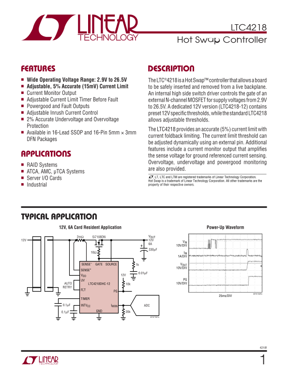 LINEAR TECHNOLOGY LTC4218 User Manual - Page 1