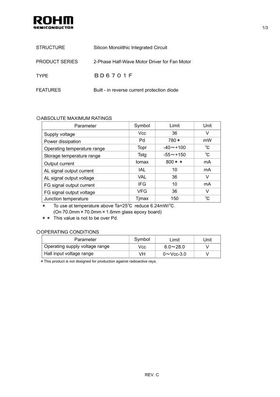 ROHM BA6901F Data Sheet - Page 1