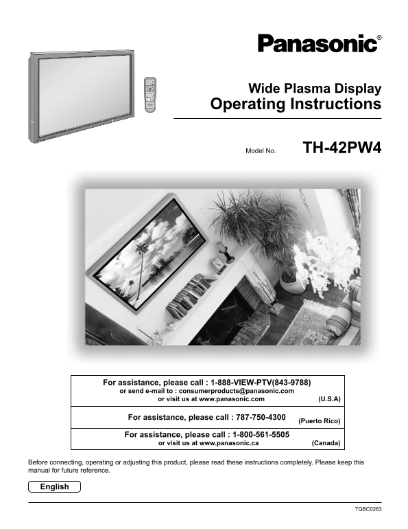 Panasonic TH-42PW4 Television User Manual - Page 1