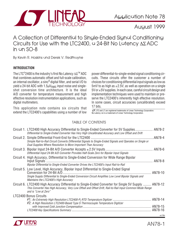 LINEAR AN78-1 Data Manual - Page 1