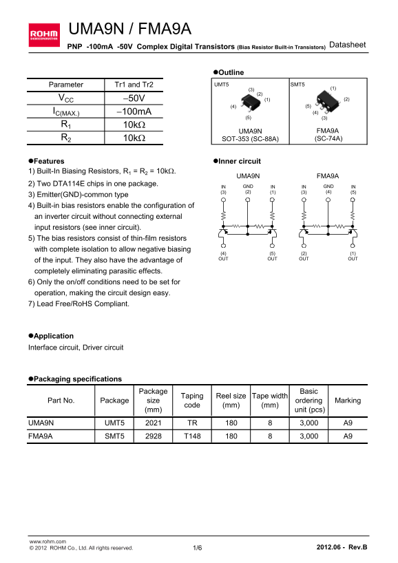 ROHM UMA9N FMA9A Data Sheet - Page 1