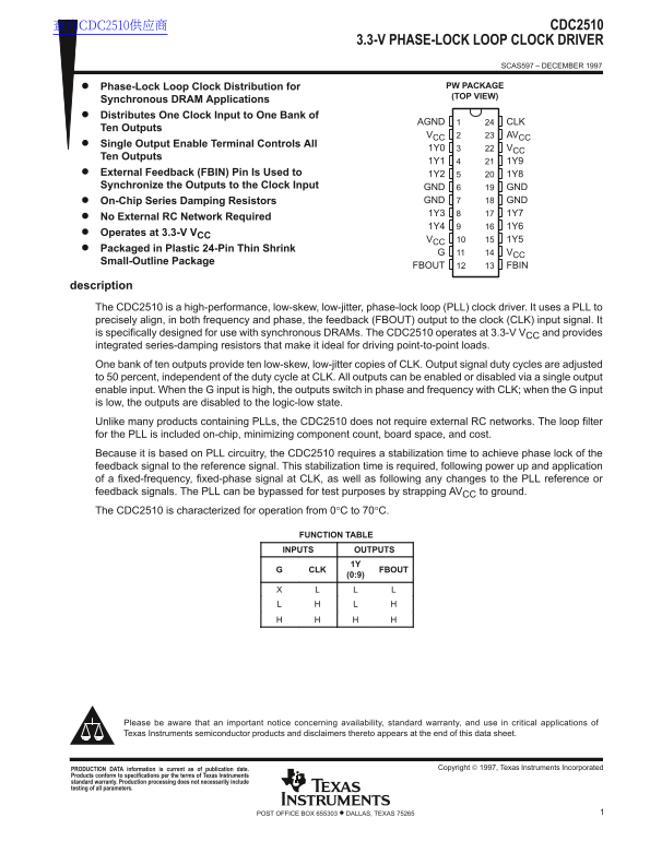 Texas Instruments CDC2510 Data Sheet / Manual - Page 1