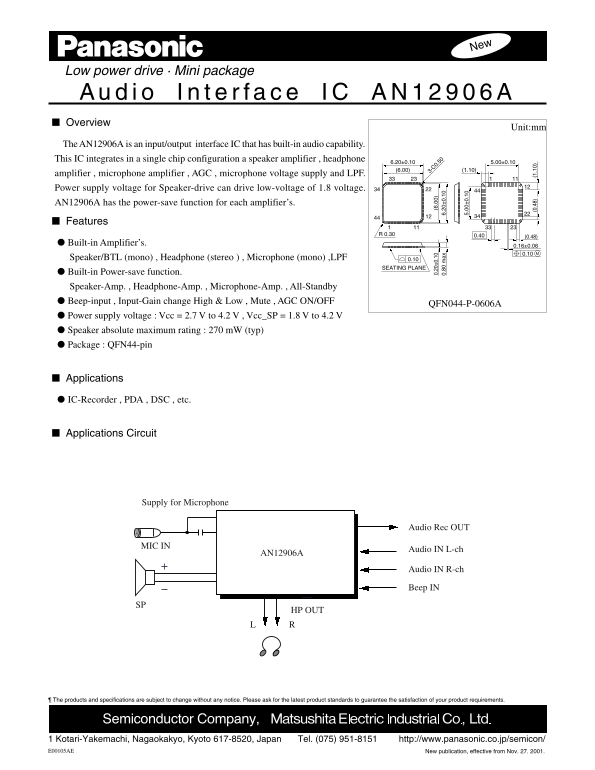Panasonic AN12906A Audio Interface IC User's Manual - Page 1
