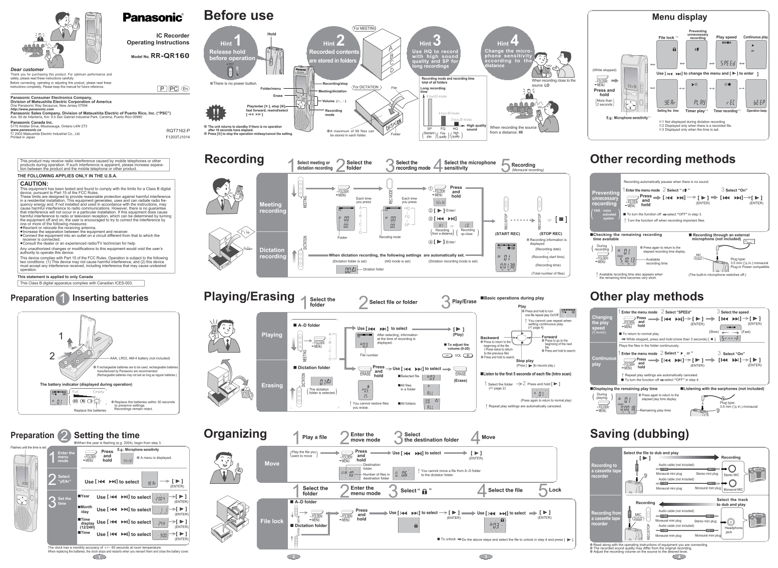 Panasonic RR-QR160 IC Recorder Operating Instructions - Page 1