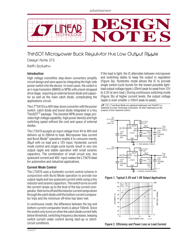 LINEAR ThinSOT Micropower Buck Regulator Low Output Ripple Design Note 373 - Page 1