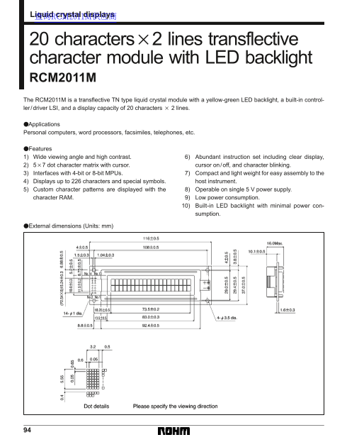 ROHM RCM2011M Data Sheet - Page 1
