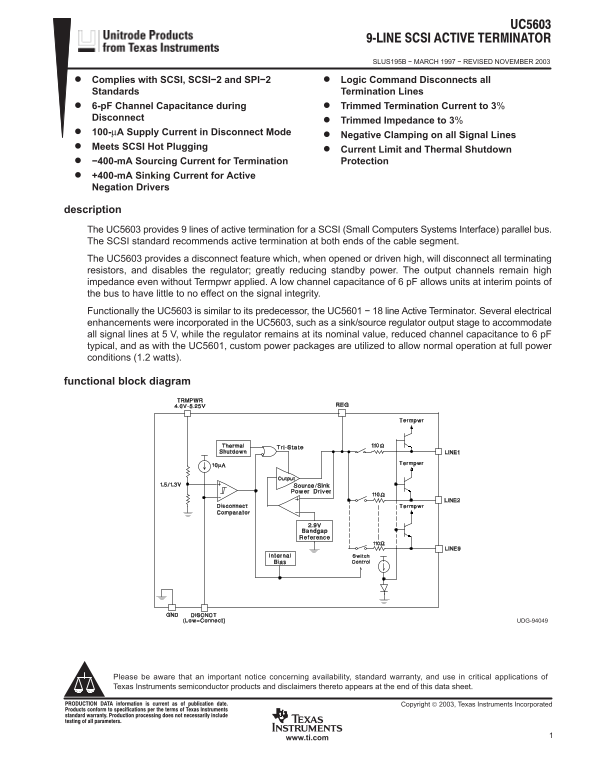 Texas Instruments UC5603 Data Handbook - Page 1