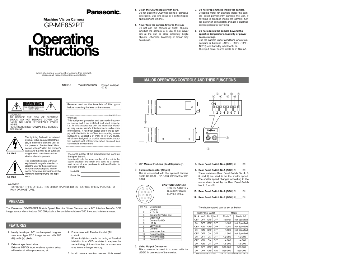 Panasonic GPMF852PT User Manual - Page 1