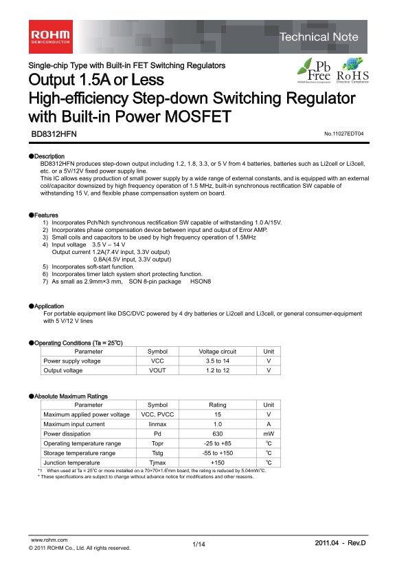 ROHM BD8312HFN Data Manual - Page 1
