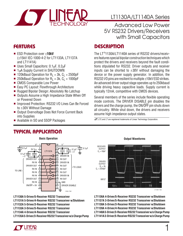 LINEAR LT1130A, LT1140A Series Data Handbook - Page 1