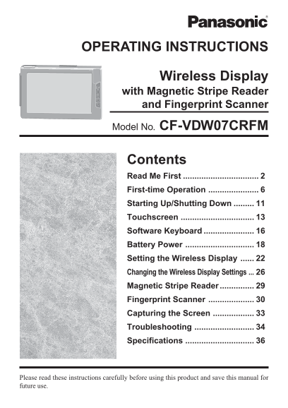 Panasonic CFVDW07CRFM User Guide - Page 1